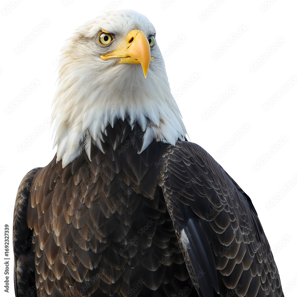 Obraz premium Bald eagle head and shoulders isolated on transparent background