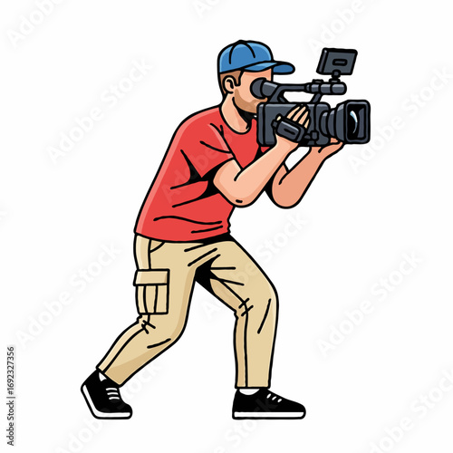 Professional Cameraman Recording an Event, Vector Illustration