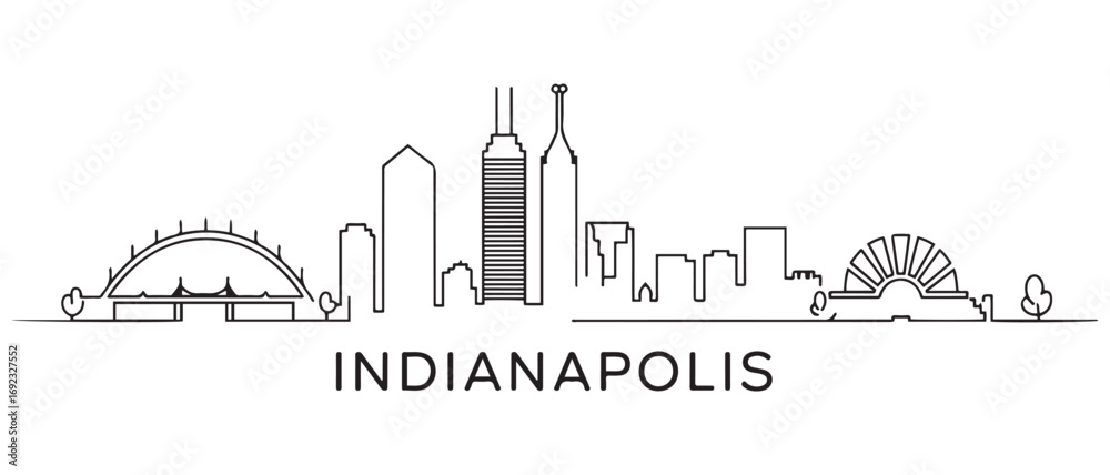 Fototapeta premium Indianapolis Line Art skyline horizontal banner. Indianapolis, Indiana. Vector template for your design. with white background