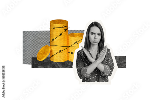 Fotografi Composite photo collage of dissatisfied strict gild show crossed hands arrested