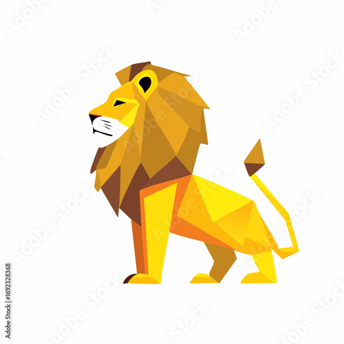 Stylized golden lion king illustration with a majestic mane, crafted using modern geometric and polygonal art techniques