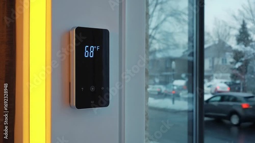 Heating thermostat on a winter day.