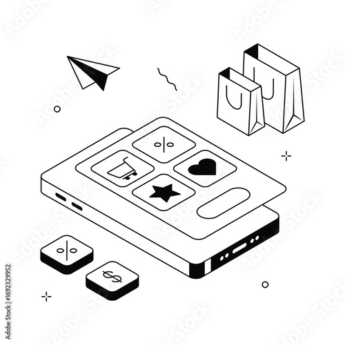 An isometric illustration showcasing a user friendly mobile shopping app interface