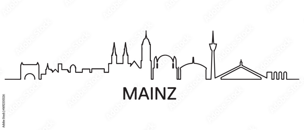 Fototapeta premium Mainz Line Art skyline silhouette. Black Mainz city design. with white background