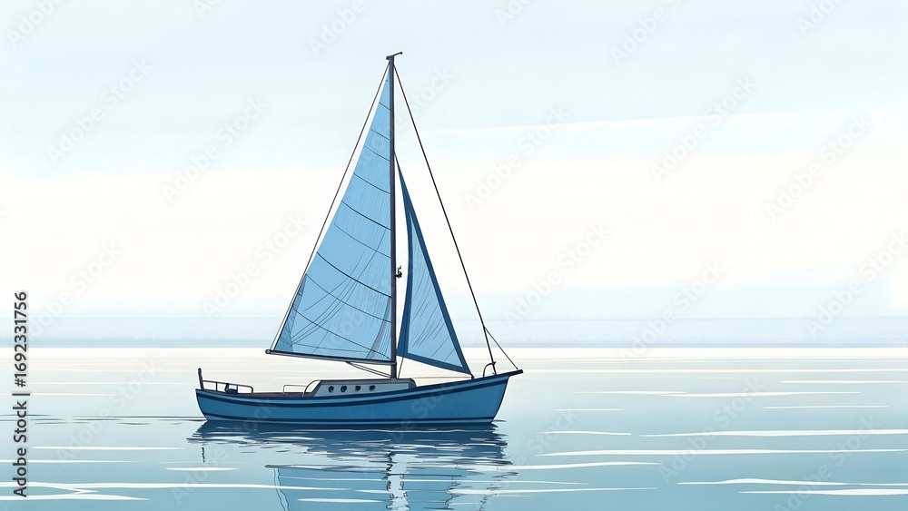 Fototapeta premium Simple blue sailboat illustration.