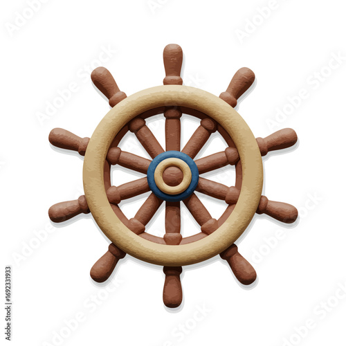 3D Claymorphic Ship's Wheel Icon isolated on a white background