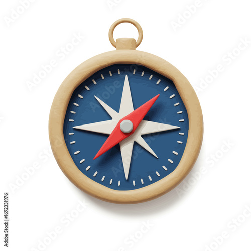 Claymorphic 3D Compass Icon isolated on a white background