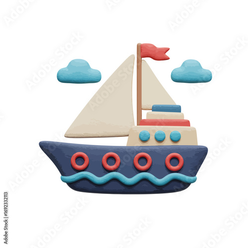 Claymorphic 3D Ship Icon isolated on a white background