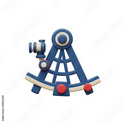 3D Claymorphic Sextant Icon isolated on a white background