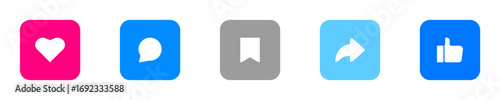 Free Download Social Media Interaction Icons Set.Like, Comment, Share, Save, Heart Buttons in Modern Flat Style - GFXLoad