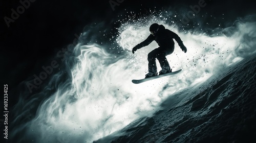 Snowboarder extreme jump
