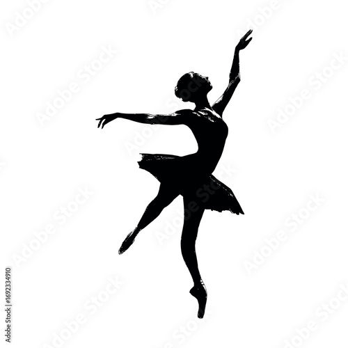 Silhouette of a ballerina in a tutu gracefully dancing with arms raised in a poised ballet position