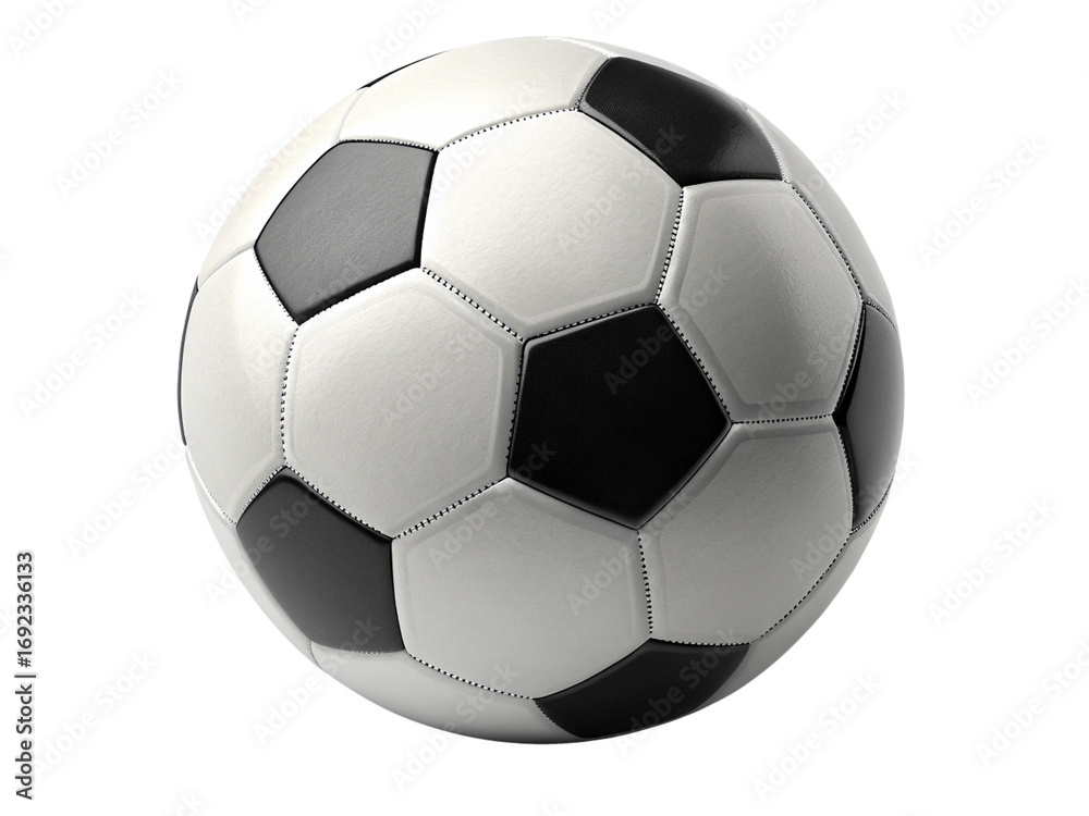 Naklejka premium black white soccer ball football with pentagonal hexagonal panels classic sports equipment isolated on white background.