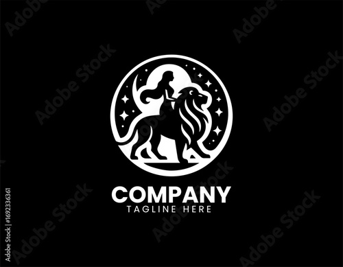 Lion woman face with strong gaze illustrated as mystical vector logo in elegant night inspired design style Free Download Lion woman face with strong gaze illustrated as mystical vector logo in elegant night inspired design style - GFXLoad