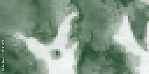 Abstract pixelated illustration depicting a flowing waterfall and surrounding forest with a monochromatic palette