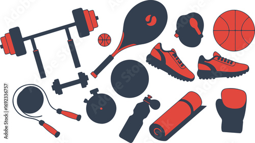 Vector Illustration of Sport and Fitness Equipment for Healthy Lifestyle Promotion Design