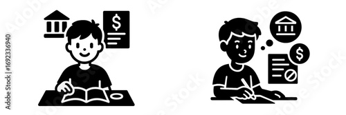 Student loan application and financial aid rejection glyph icons for education finance and tuition debt concepts