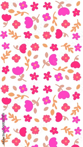 Wallpaper Mural Vibrant floral pattern with pink, red, and beige flowers, perfect for spring designs Torontodigital.ca