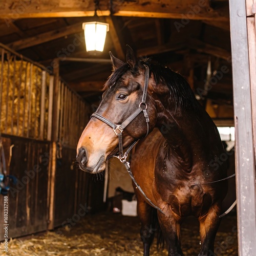 Horse in a rustic stable