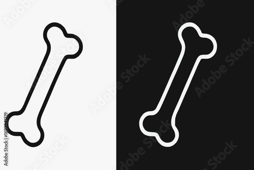 Symmetrical image featuring a bone icon, presented in both black on white and white on black.