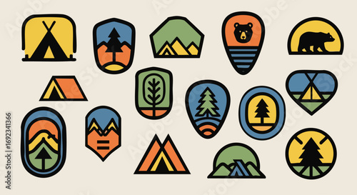 Explore the great outdoors with these camping themed icons for your next adventure project or design element