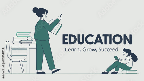 Cute Teacher and Student Illustration: Education Wallpaper, Learn, Grow, Succeed.