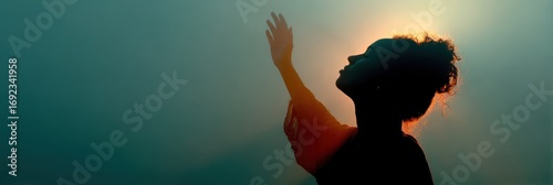Christian Humility. Woman Silhouette Praying to God with Humbleness and Worship