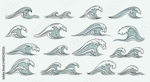 Stunning ocean waves artfully depicted for your creative design projects and seaside promotions, beautiful icons