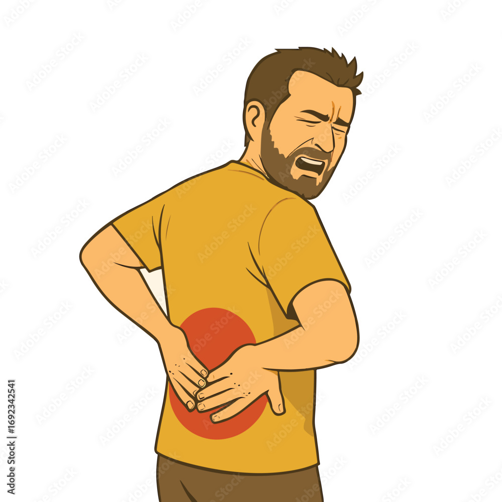 Fototapeta premium Lower Back Pain Illustration – Man Clutching Spine
