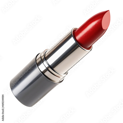Classic red lipstick tube isolated on black background for makeup and beauty product presentation