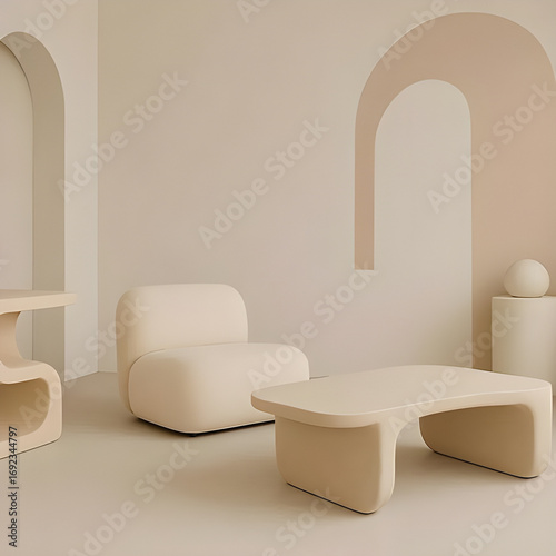 Modern Minimalist Interior with Organic Furniture in Neutral Tones