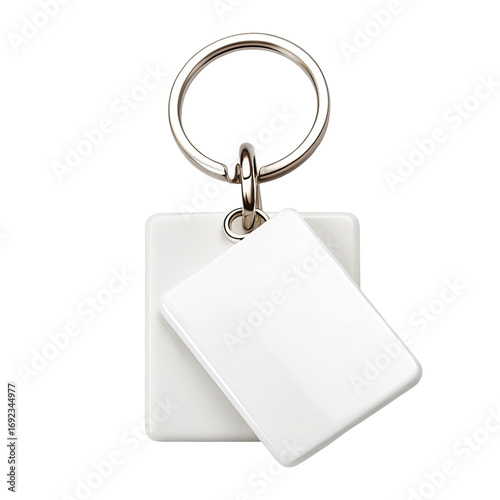 Unique white keychain with blank square customizable tag for personalized engraving options
