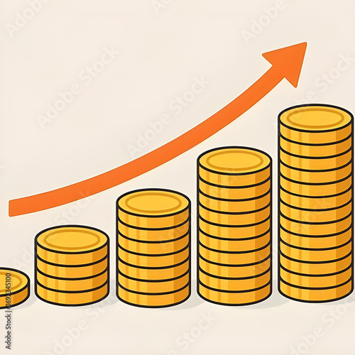Financial Growth with Stacked Coins and Upward Arrow Illustration