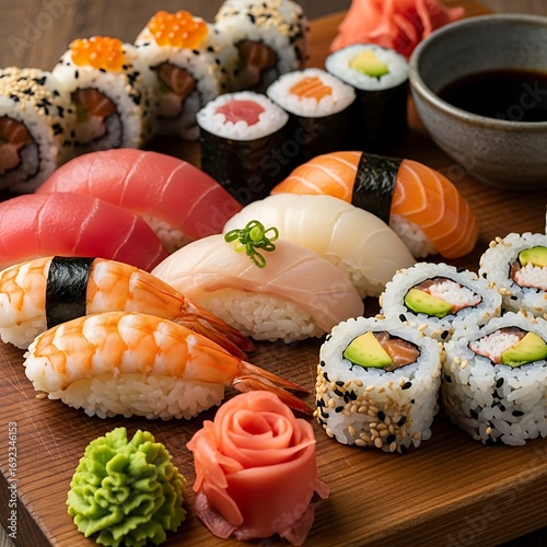 Delicious Sushi Platter - A Variety of Fresh and Flavorful Japanese Cuisine.