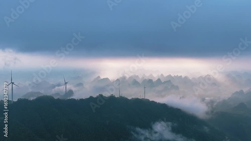 Stunning Sunset Silhouette of Wind Turbines in the Chinese Countryside