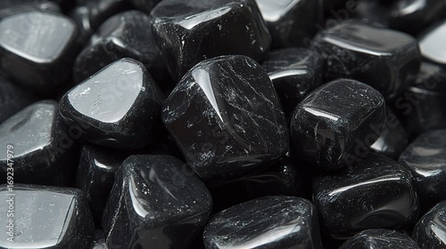 Close - up of Polished Black Onyx Gemstones 