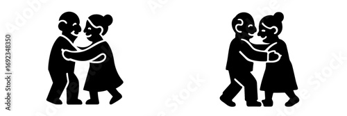 Silhouettes of a happy senior man and woman dancing together as a couple, symbolizing an active retirement lifestyle and love