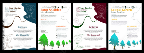 Four Vertical Banners Displaying Landscaping and Garden Service Information with Unique Color Schemes