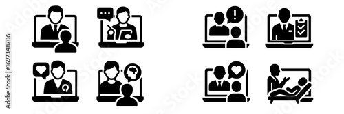 Online therapy and mental health consultation for telehealth and virtual counseling support on a white background