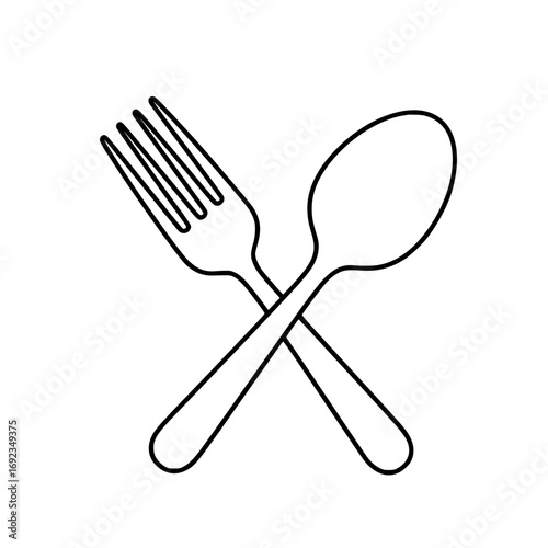 Simple outline icon of crossed fork and spoon for food and dining concepts