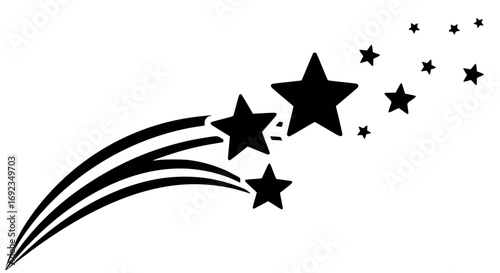 Dynamic shooting star graphic with swirling trails and sparkling stars celestial design