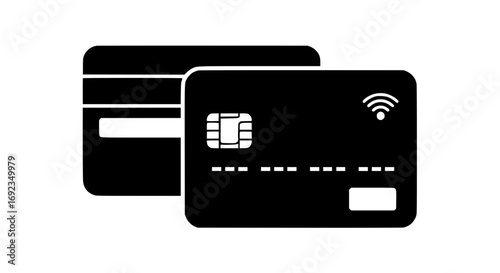 Digital payment icons credit debit cards with chip and wi-fi symbol for online transactions
