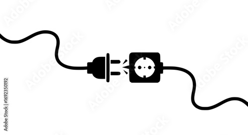 Electrical power plug connecting to wall socket icon symbolizing electricity connection and power supply