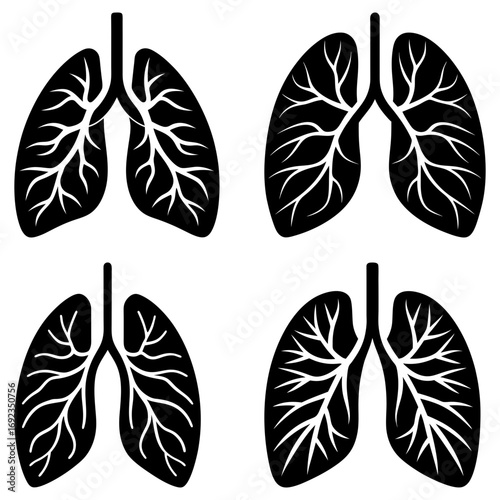 Illustration showing four sets of lungs with branching structures in a symmetrical arrangement design