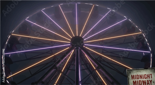 Enchanting Ferris wheel illuminated with vibrant lights against a dark night sky.