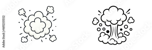 Stylized cartoon smoke clouds and explosion effects collection with puff and burst elements for comic book art and graphic design