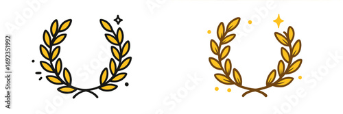 Pair of minimalist golden laurel wreaths symbolizing victory, achievement, and success for awards, honors, and celebratory designs
