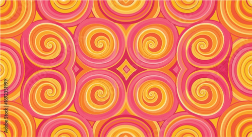 Vibrant psychedelic swirl pattern in warm, retro color palette