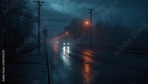 Night Traffic in the Rainy City, Winter Season, Cold Weather, using generative ai