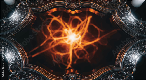 Mysterious glowing energy within an ornate, antique frame.